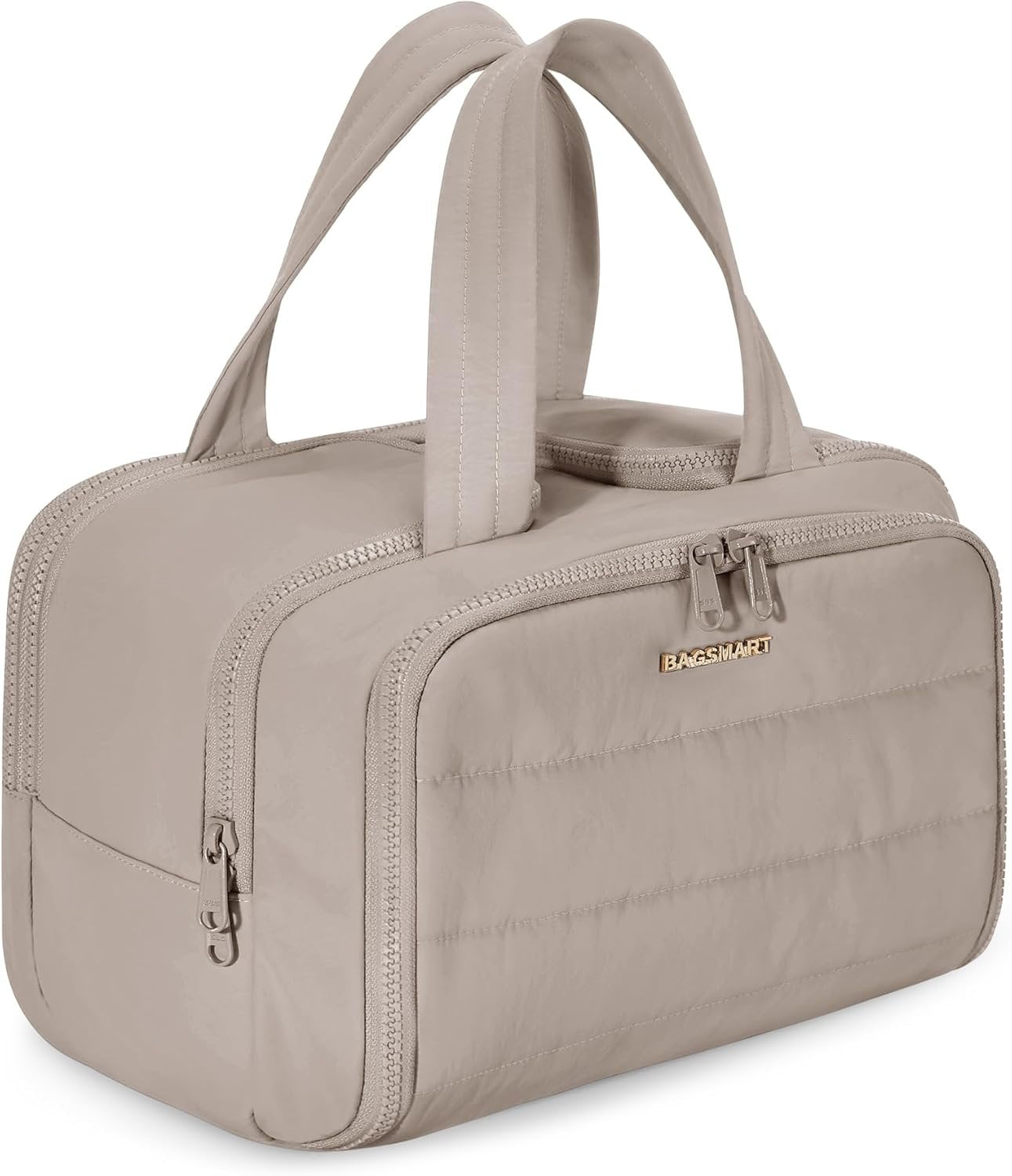 TBAGSMART Travel Toiletry Bag, Lightweight Large Wide-open Toiletry Bag for Women, Puffy Cosmetic Makeup Bag Organizer with Handle for Accessories,Essentials, Toiletrie, Grayish Brown, Large, Puffy