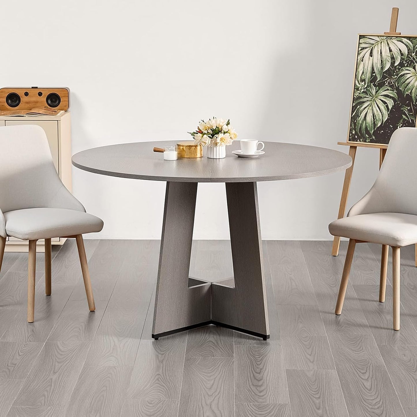 VEVOR Round Dining Table, 47 inch Wood Table for 2-4 Person, Farmhouse Circle Dinner Furniture, Rustic Leisure Tables with Thick Wooden Legs, for Home Kitchen Living Room, Grey (Only Table)
