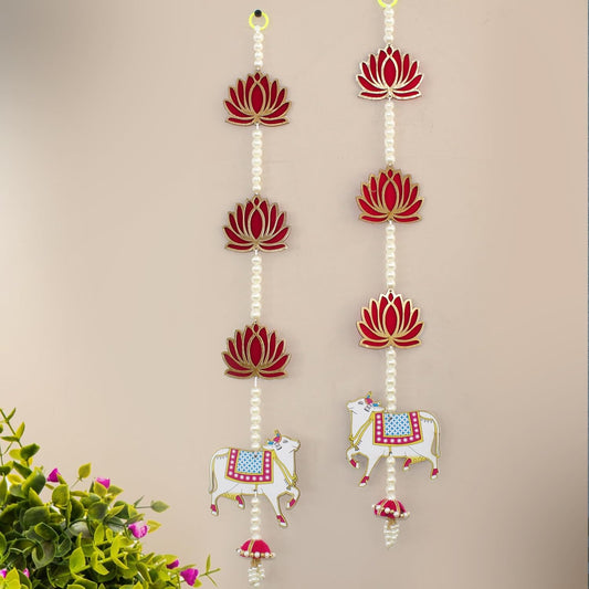 TIED RIBBONS 2 Pcs Kamdhenu Indian Hanging Decorations | Plastic, 2 feet | Indian Decorations for Home | Lotus Wall Hanging Decor, Backdrop Decorations for Home