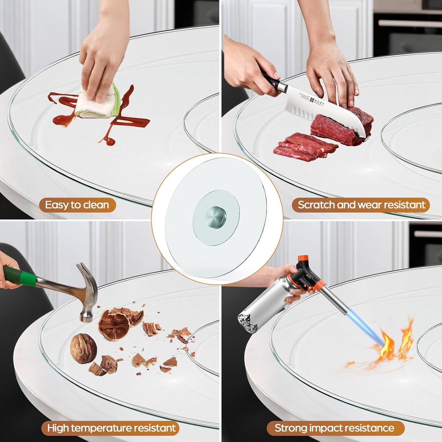 35" Glass Lazy Susan for Dining Table - Tempered Glass Round Clear Tabletop Large Rotating Tray, Silent & Smooth Spin (35inch/90cm)