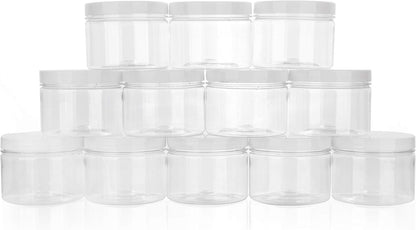 Healthy Packers Slime Containers with Water-tight Lids (8 oz, 12 Pack) - Clear Plastic Food Storage Jars with Individual Labels- Great for your slime kit - BPA Free