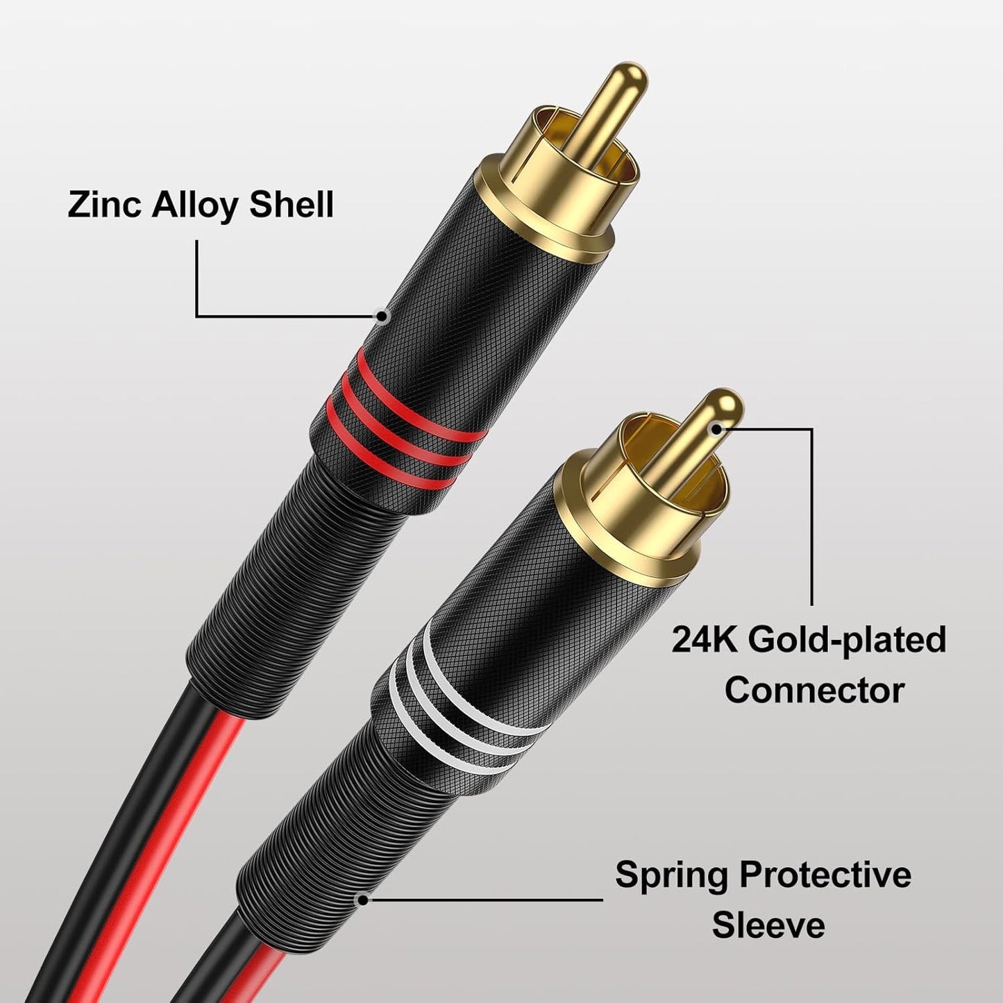 J&D RCA to Speaker Wire Adapter, 2 Pack 20AWG 6.6 ft (2 m), RCA Male Plug to Bare Wire Connector Adapter for Repairing Speaker Cords, Compatible with Amplifiers, AV Receivers
