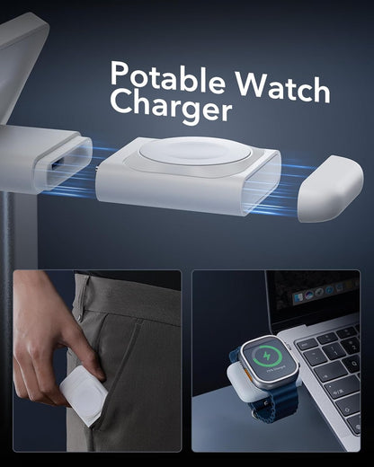 ESR Qi2 3 in 1 Wireless Charging Station, [Certified] & 15W Qi2 MagSafe Charger Stand for iPhone, Wireless Charger for Multiple Devices iPhone 16/15/14/13&Watch&AirPods, White