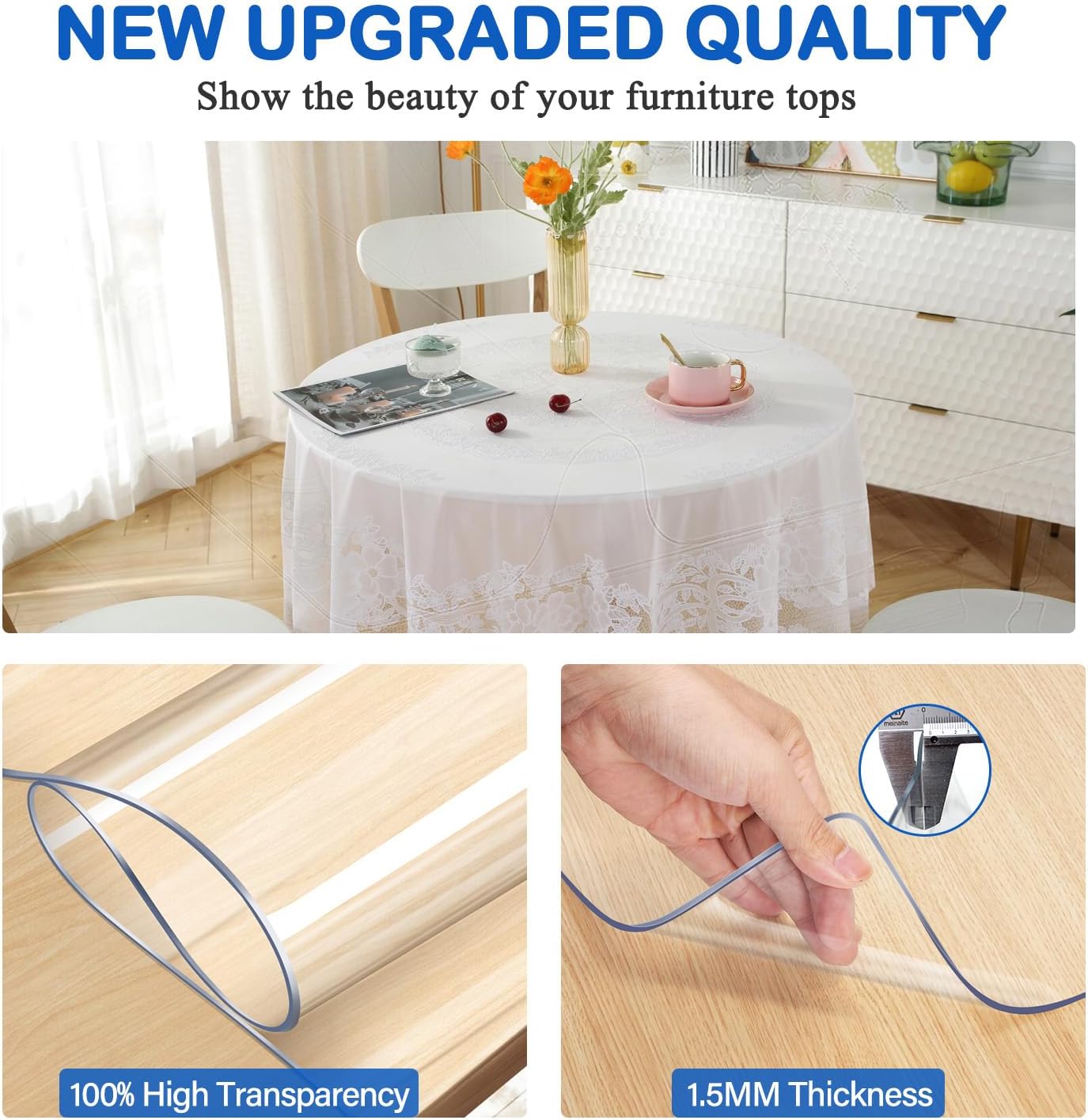 36 Inch Dia Round Clear Table Cover Protector Clear Circle Table Protector Plastic PVC Vinyl Tablecloth Cover Protective Easy Clean Dining Coffee End Tabletop Protector Wipeable Water Resistant Round