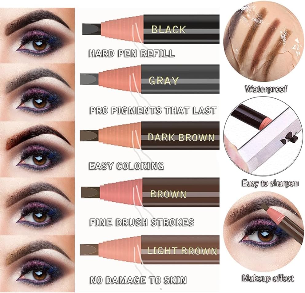 Professional Makeup Eyebrow Pencil, 5pcs Micro Brow Pencil, Waterproof Microblading Kit, Tattoo Makeup with Eyebrow Pencil and Microblading Accessories for Marking