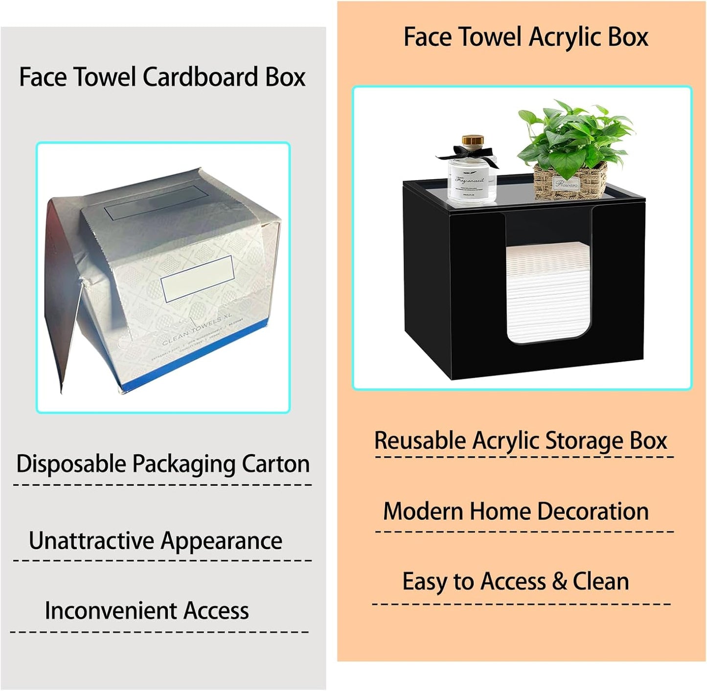 Disposable Face Towel Holder, Acrylic Facial Towels Storage Box Organizer Container for Clean Towels XL, Black Bathroom Organization Home Decor