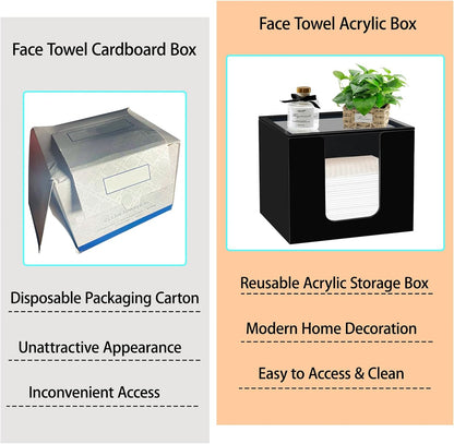 Disposable Face Towel Holder, Acrylic Facial Towels Storage Box Organizer Container for Clean Towels XL, Black Bathroom Organization Home Decor