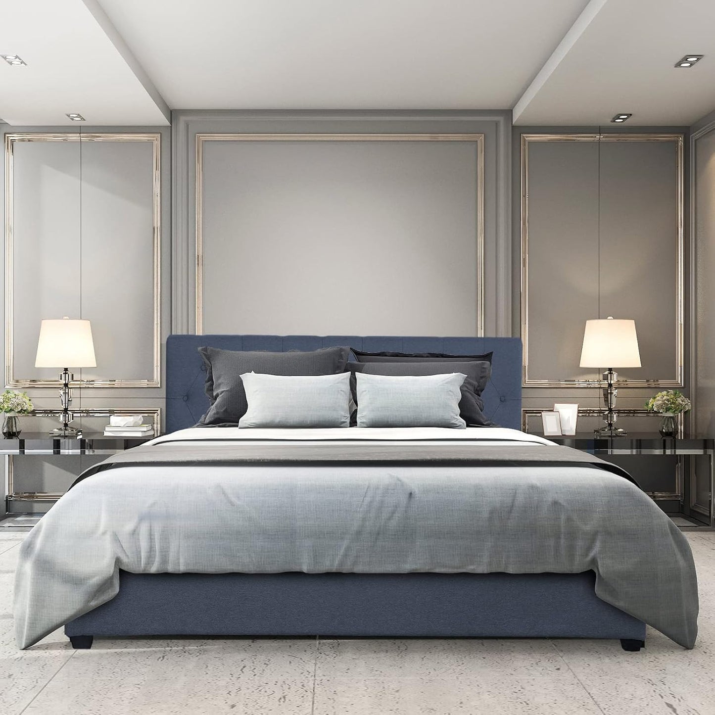 Milano Decor Gas Lift Bed Frame Capri Platform Base Bed with Storage Upholstered Modern Contemporary Design (King, Charcoal)