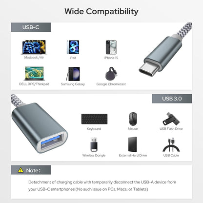 Basesailor USB C OTG Cable Adapter with Power Supply,Type C to 100W PD Charging and USB 3.0 Splitter Charger,Thunderbolt 3 for iPhone 15 Plus Pro Max,MacBook,iPad Air 4 5 2024,Samsung Galaxy S24 S23