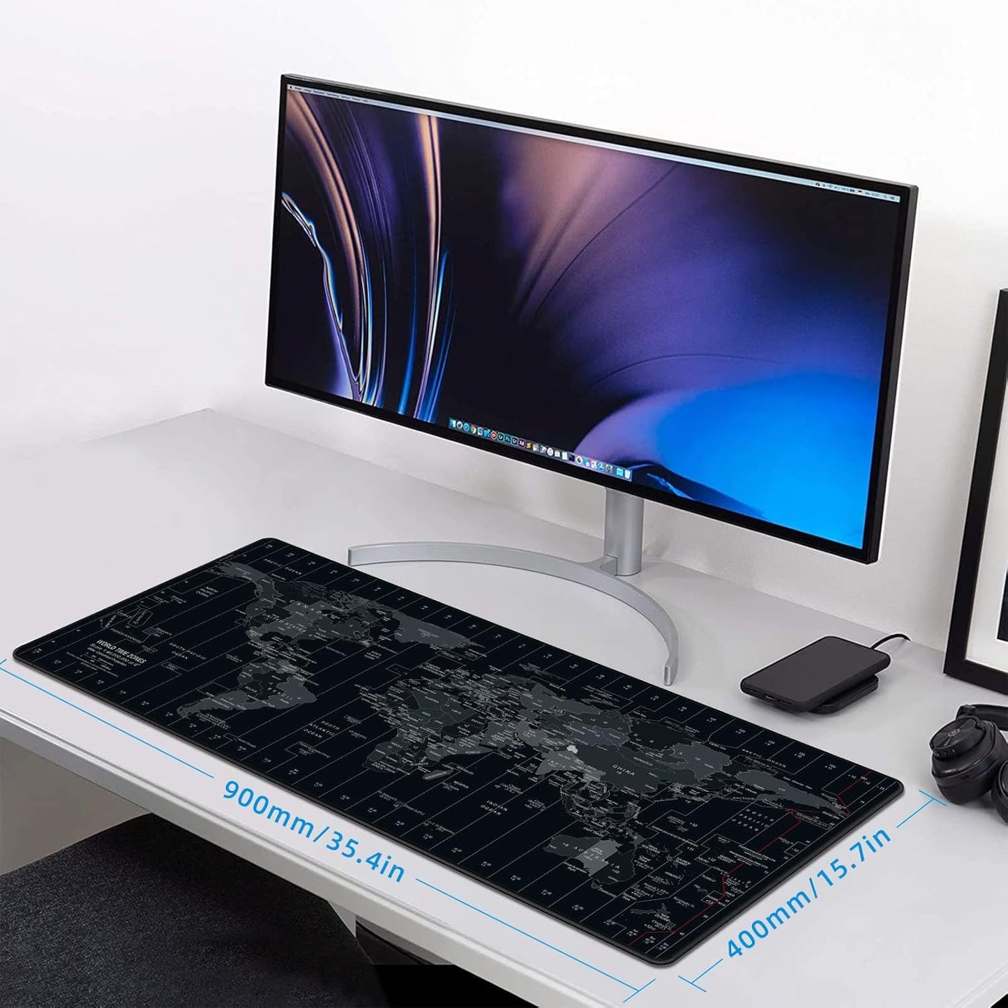 Anpollo Extended Speed Gaming Mouse Pad Large Size 35.4 x 15.7 inches Desk Mat Mousepad with Personalized Design - Black World Map
