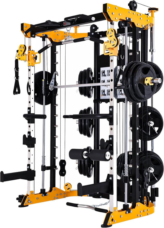 Altas Strength Light Commercial Home Gym Smith Machine with Pulley System Linear Bearing Cage Workout Upper Body Strength Training Equipment Leg Developer Weight Lifting Machine 3059