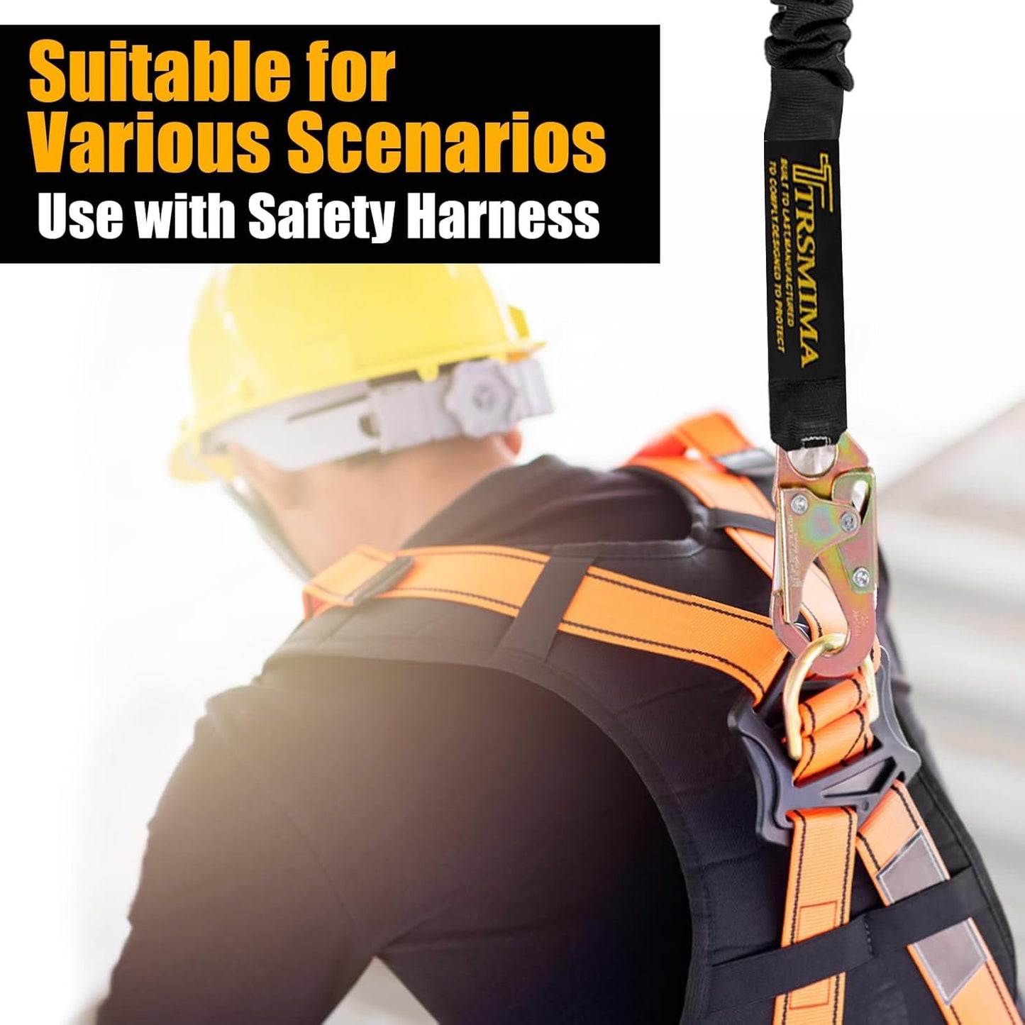 TRSMIMA Safety Harness Lanyard Retractable - Fall Protection Climbing Tree Strap 6 FT Single Leg Internal Shock Absorbing with Dual Snap Hook