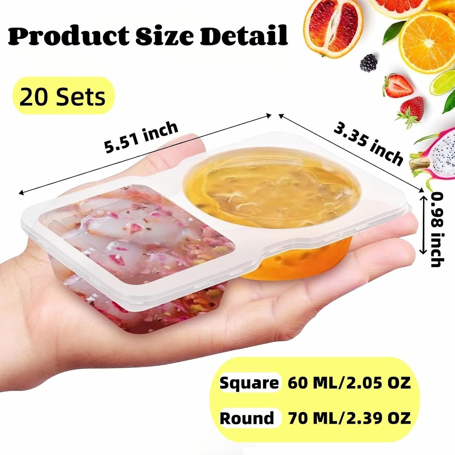20 Sets Reusable Snack Containers with Lids,Double Compartment Condiment Container for Refrigeration,Portion Control,Take-out Sauces,Dips,Salad Dressing (20)