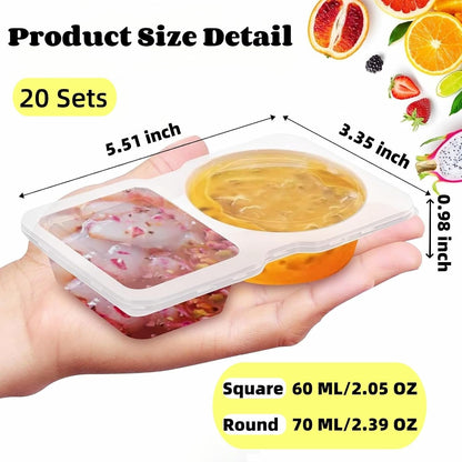 20 Sets Reusable Snack Containers with Lids,Double Compartment Condiment Container for Refrigeration,Portion Control,Take-out Sauces,Dips,Salad Dressing (20)