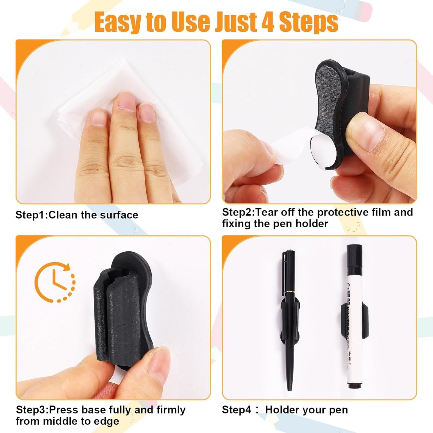 20 Pack Silicone Pen Holder, Adhesive Pen Pencil Holder for Desk & Wall Pen Holder Clips Marker Holder for Classroom Office Home Desk Accessories (Black)