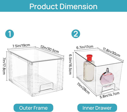 Vtopmart 4 Pack Large Stackable Storage Drawers,Easily Assemble Acrylic Bathroom Closet Undersink Organizers,Plastic Bins for Kitchen Cabinets,Pantry,Makeup,Medicine
