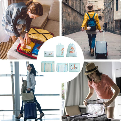 6pcs Clothes and Travel Essentials Packing Cubes Set - Organization Bags for Underwear, Socks, Bras, T-Shirts, Panties, Towels