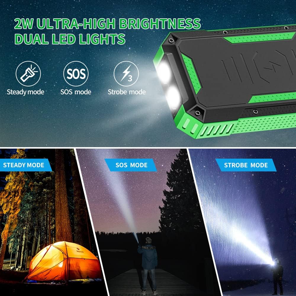 Fifilion 30000mah PD 22.5W Fast Charging & QI 15W Wireless Charging Solar Power Bank, Portable Charger with 6 Output & 2 Input, Dual Flashlight, IP54 Waterproof for Outdoor Hiking Camping