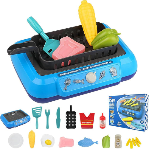 Luckywaqng 20 pezzi Gourmet Cooking Box Toy Simulation Cooking Toy Pretend Play Gourmet Cooking Box Water Fryer Cooking Box Play Grill with Cooking Utensils Light Accessori per la cucina dei bambini