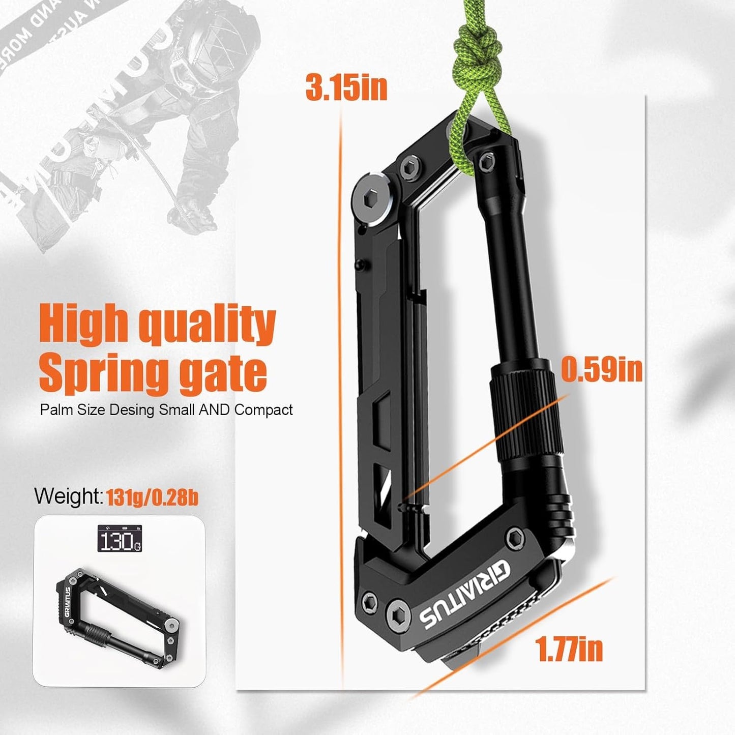 Carabiner Multitool, EDC Carabiners with Pocket Knife, Serrated Knife, Rope Cutter, Screwdriver, Can Bottle Opener, Ruler, Survival Gear for Camping Climbing Outdoor Accessories, Gifts for Men