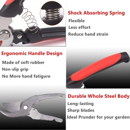 VASLON 3 Pack Garden Pruning Shears,Stainless Steel Garden Shears,Garden Scissors,Garden Clippers,Pruning Snips,Branch Cutters Tree Trimmer with Safety Lock and Shock-Absorbent Spring