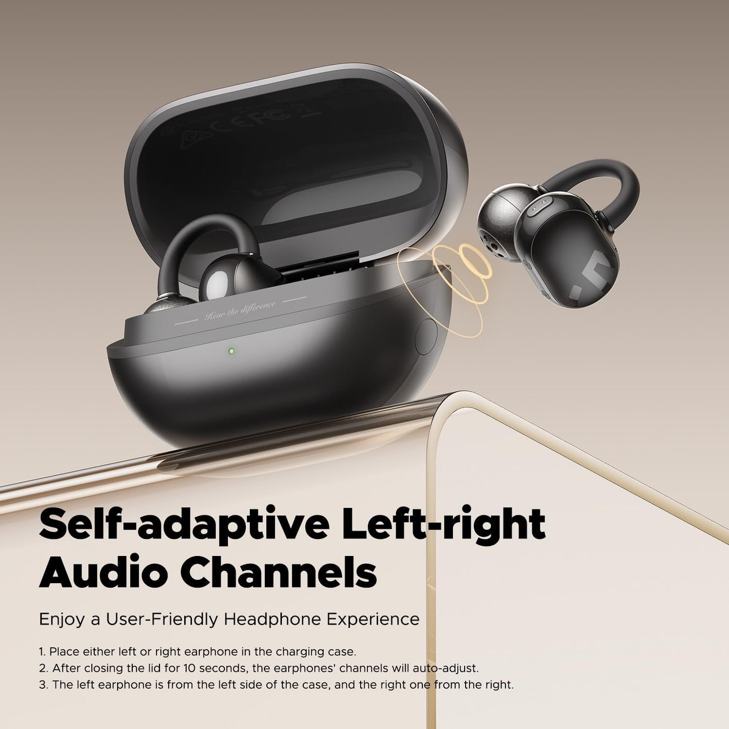 SoundPEATS POP Clip Design Fit Open Ear True Wireless Earbuds, Lightweight Comfort, Bluetooth 5.4 30H Playtime Clip Headphones, Immersive Audio, IPX5, Sports, Running, Workout Earphones, Black