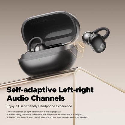 SoundPEATS POP Clip Design Fit Open Ear True Wireless Earbuds, Lightweight Comfort, Bluetooth 5.4 30H Playtime Clip Headphones, Immersive Audio, IPX5, Sports, Running, Workout Earphones, Black