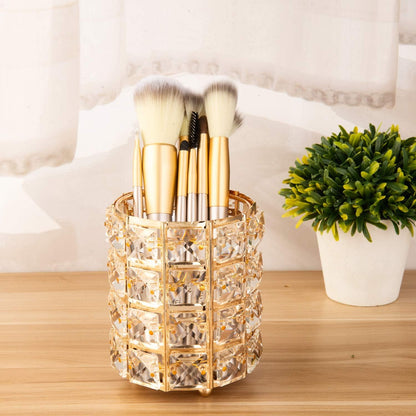 Feyarl Crystal Beads Makeup Brush Holder Pen Pencil Holder Storage Organizer Container (Gold)