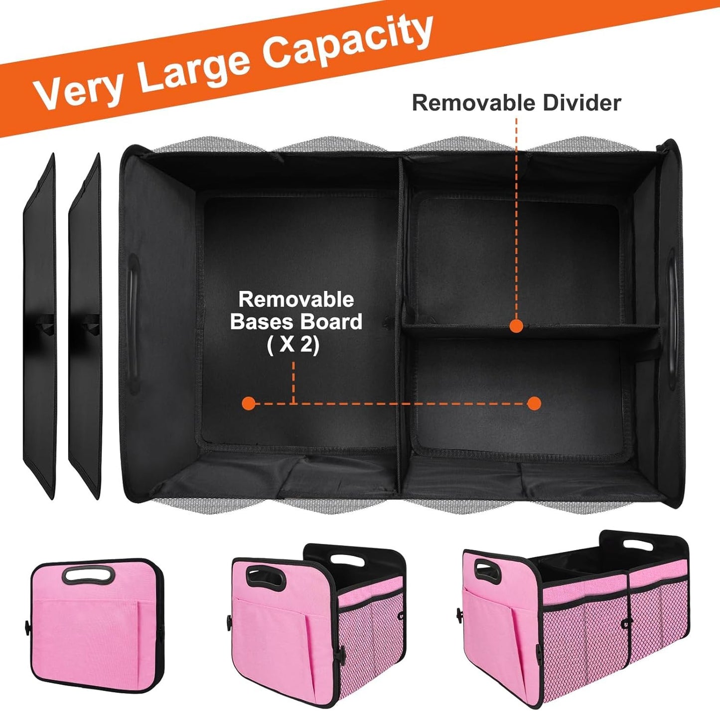 HABOPET Collapsible Car Storage - Multi-Compartment Organizer for SUV, Car, Mini-Van, Pink
