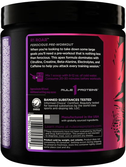 Rule1 R1 Roar Ferocious Pre-Workout Powder 285 g, Wild Grape (30 Servings)