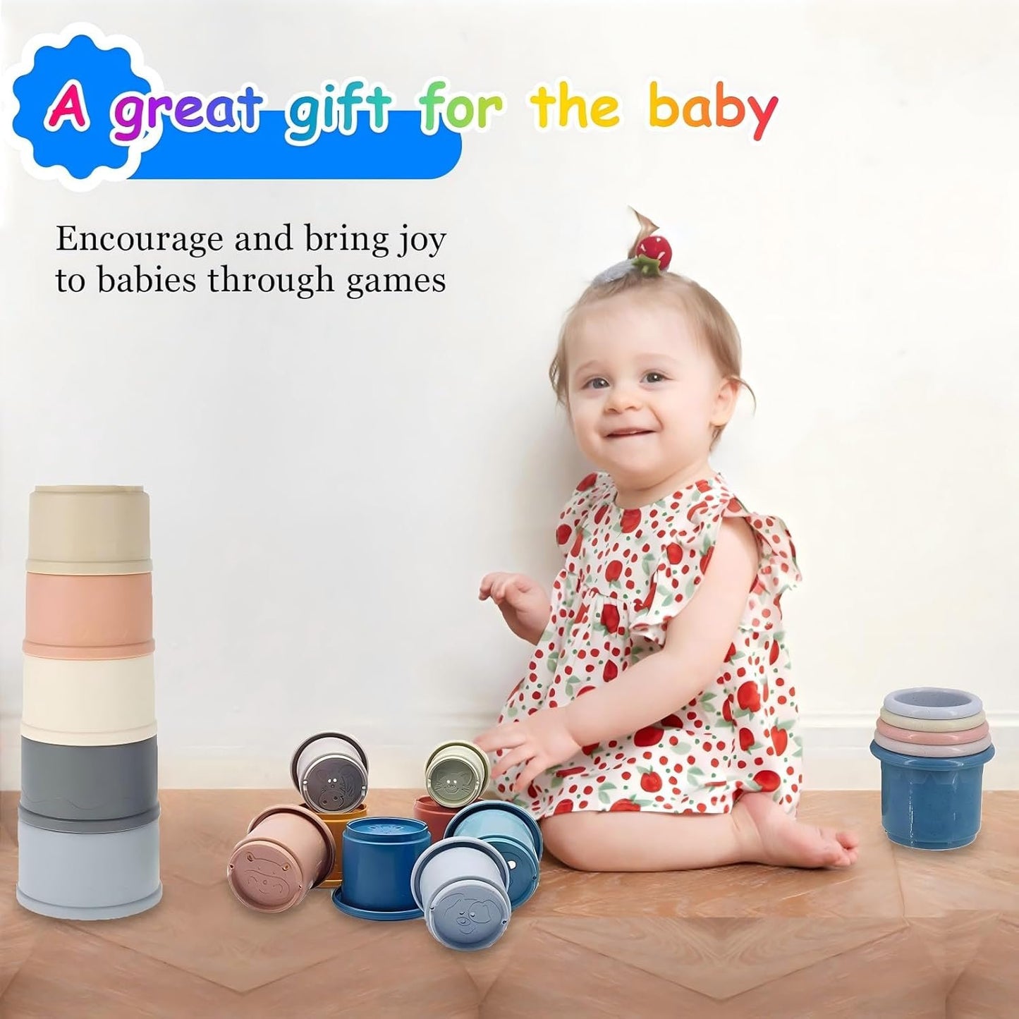 2 Set Stacking Cups, Toys for Toddlers 1-3 Year Old Stack and Count, Colorful Baby Stacking Water Set, Stackable Cups for Learning, Toddler Water Table Toy, Baby Bath Toy, Toddler Cup Toys (16 Count)