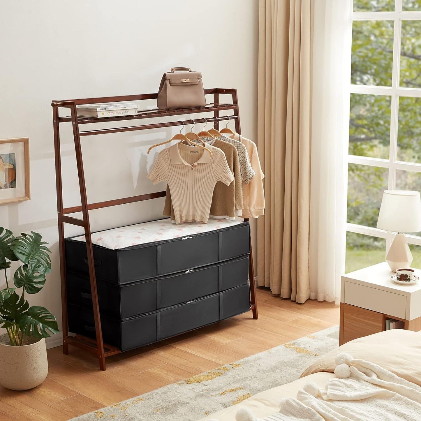 Lifewit 4 Pack 95L Under Bed Storage Bins, Foldable Closet Organizers and Storage Containers,Underbed Storage Bags with Reinforced Handle for Blanket,Clothing,Comforter, Sheets,Wrapping Paper, Black