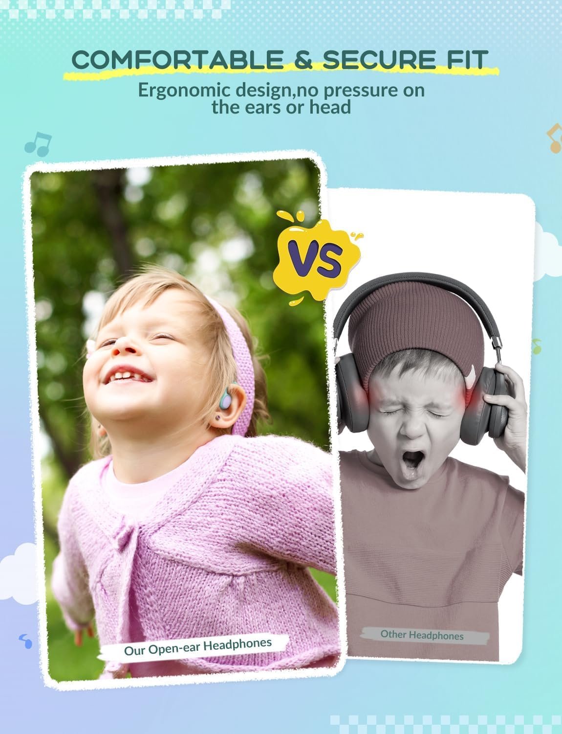 iClever Kids Headphones, Bluetooth 5.4 Air Conduction Open Ear Headphones, Safe Volume 74&85 dBA, Clear Audio, 360° Bending, Ultra-Light Comfortable Kids Wireless Headphone for iPad/Travel/Sports