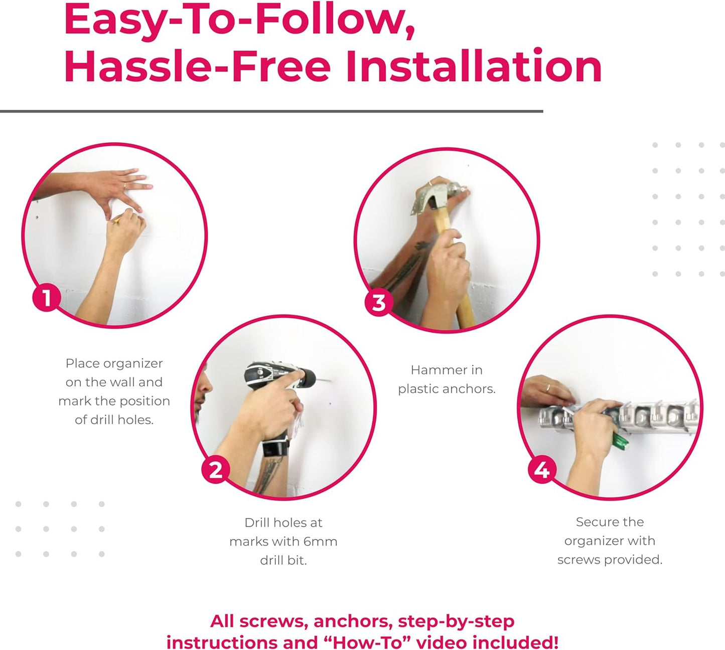 Berry Ave Broom Holder Wall Mount and Garden Tool Organizer, Closet Storage, Kitchen Rack, Home Organization and Garage Organizer for Rake or Mop Handles Up to 1.25-Inches, Hanger Plus 6 Hooks (Grey)