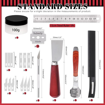 Hilitchi 22Pcs Metal Leather Skiver and Safety Beveler Set, Leather Working Tool, DIY Cutting Tool Kit, Replaceable Skiver Blade, Leather Burnishing Gum, Ruler, Leather Knives for DIY Leather Making