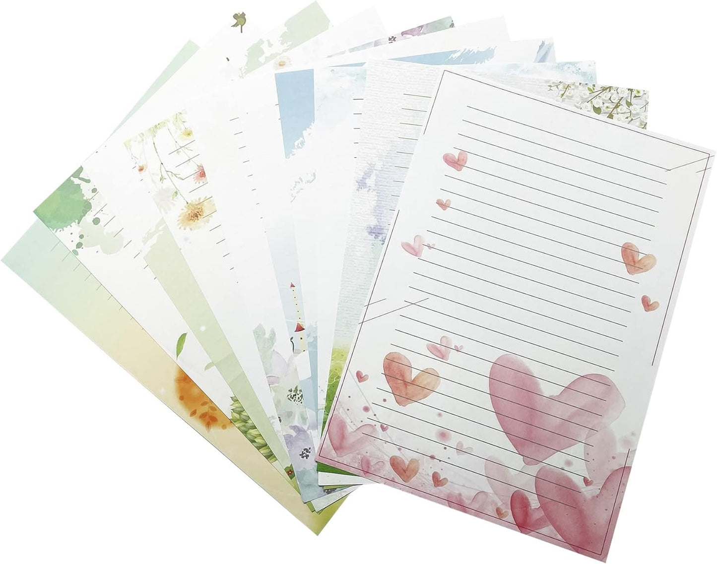 50 Pcs Writing Stationery Paper, Lined Writing Letter Paper Set, A4 Size, 10 Different Style