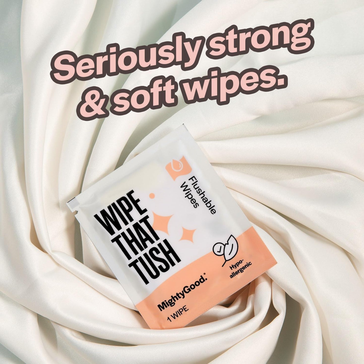 MightyGood. Wipe That Tush Travel Flushable Wipes - 1 Pack of 30 Individually Wrapped Total Hypoallergenic & Fragrance-Free with Aloe Tested Septic-Safe Individual Packs for White