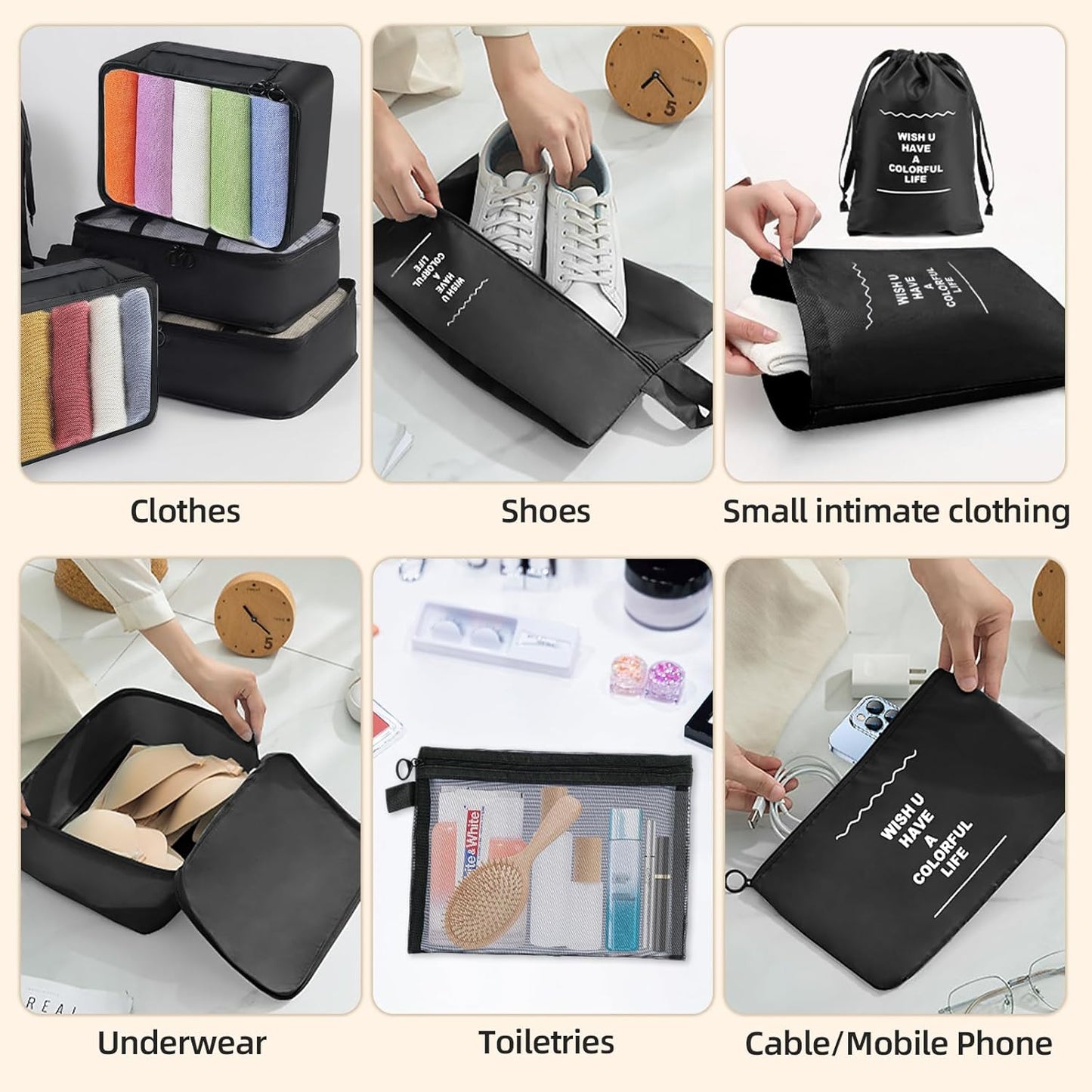 10 Piece Space-Saving Suitcase Organizer, Travel Suitcase, Packing Cubes for Cosmetics, Underwear, Clothes, Bags, Shoes, Travel Useful Accessories