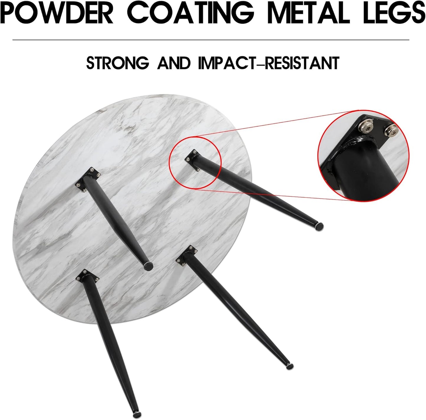 Round Dining Table MDF Marbling White,Marble-Effect Surface Tabletop,Sturdy Table Legs with Non Slip Foot Design for Dining Room