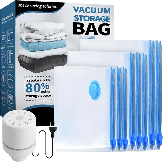 8 Pieces Vacuum Bags Clothes with Electric Pump, 2 Jumbo, 3 Large, 3 Medium, Vacuum Bags for Blankets, Duvets, Pillows, Quilts, Travel, Moving