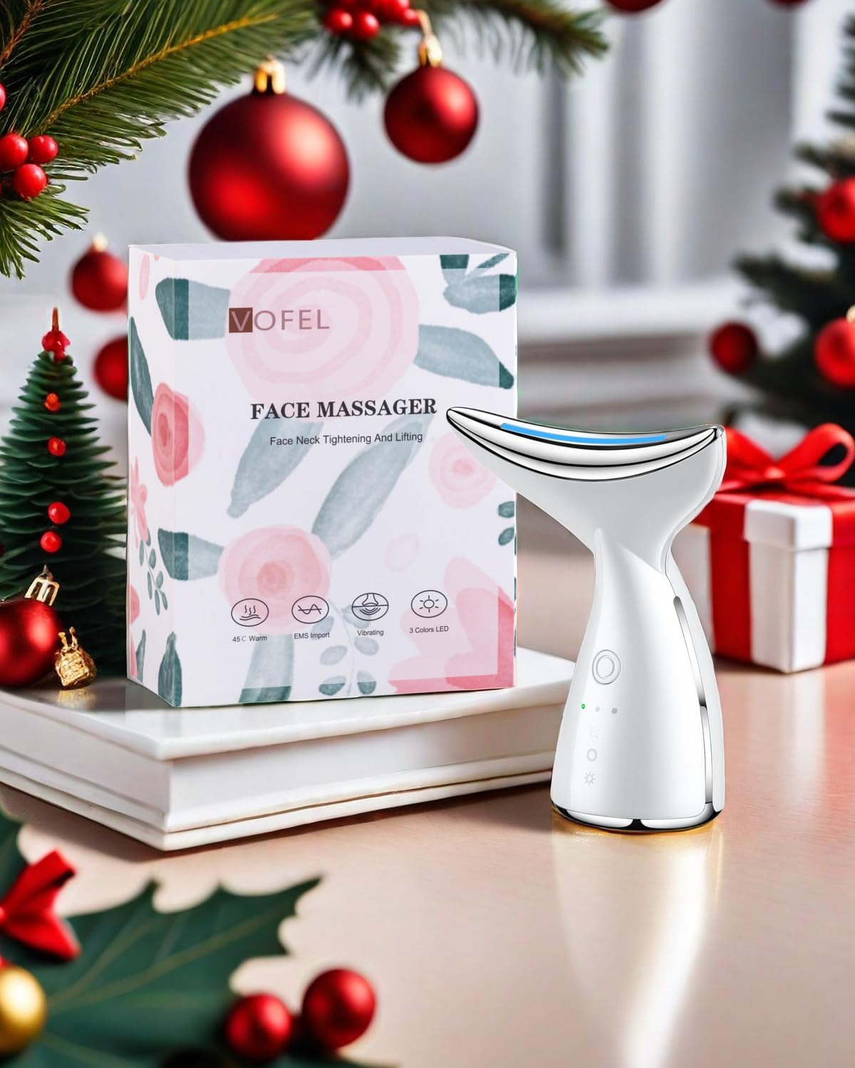 VOFEL Face and Neck Massger for Skin Care Electric Face Neck Lifting Massager with 45℃ Heat & 3 Massage Modes for Wrinkles Facial Neck Massager (WHITE)