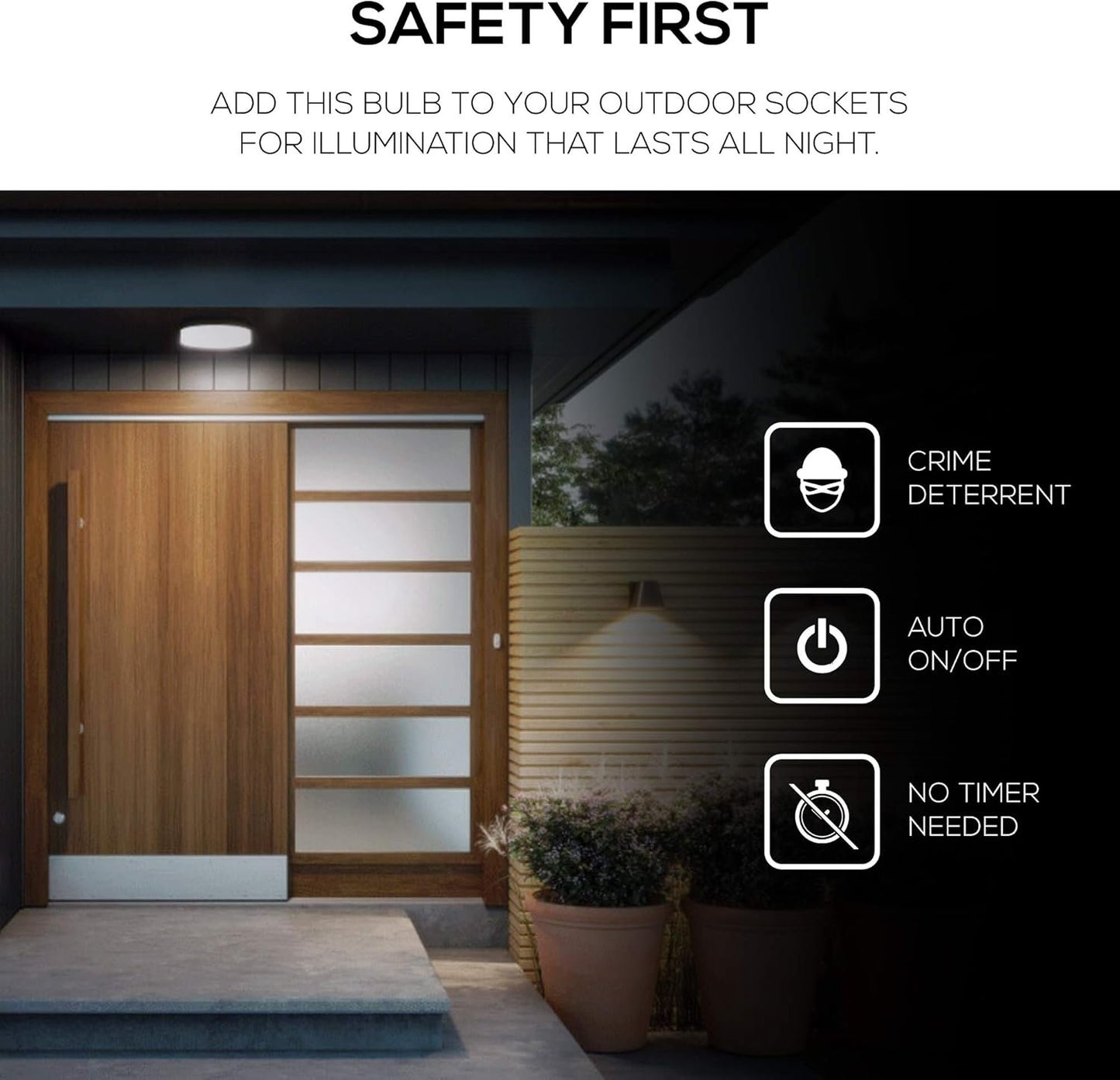 Amazon Basics A19 Dusk to Dawn Sensor LED Outdoor Light Bulb, 60W Equivalent, Energy-Efficient 9W, Daylight 2700K, E26 Base, 10,000 Hours, 2 Count (Pack of 1)