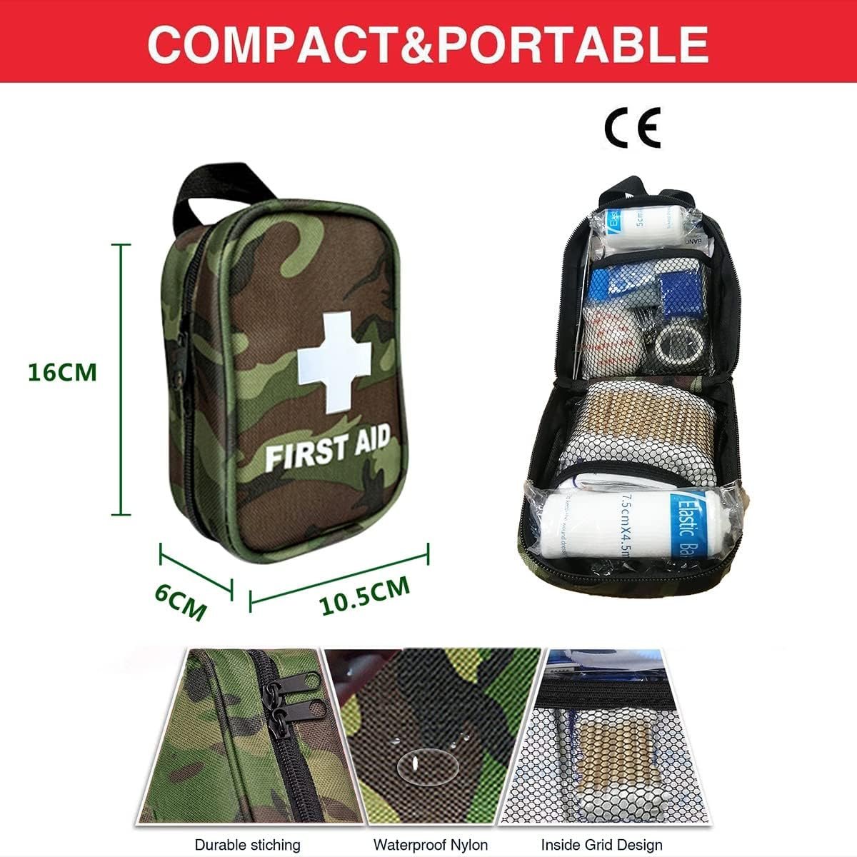First Aid Kit, Compact Emergency Kit 168 Units Survival Kit with EDC First Aid Belt Pouch Small Case for Home Office Car Hiking Camping