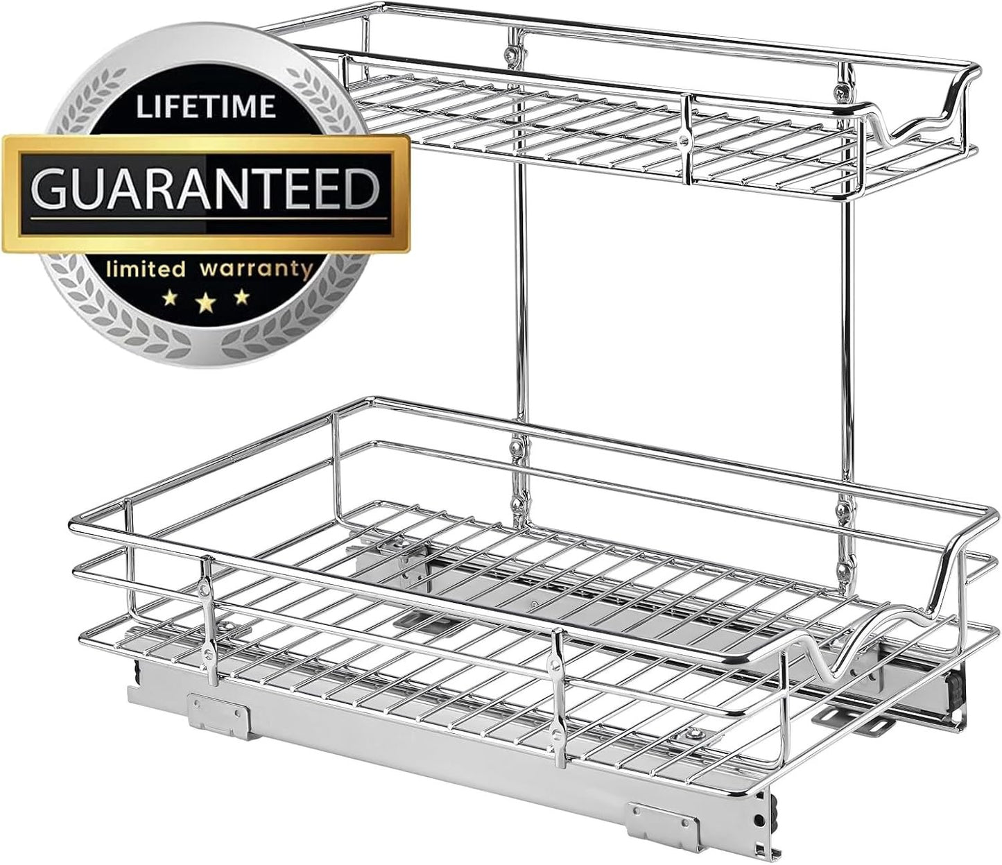 Hold N' Storage Pull Out Cabinet Organizer Sliding Shelf- Heavy Duty Gauge Metal, with 5 Year Limited Warranty- Anti Rust Chrome