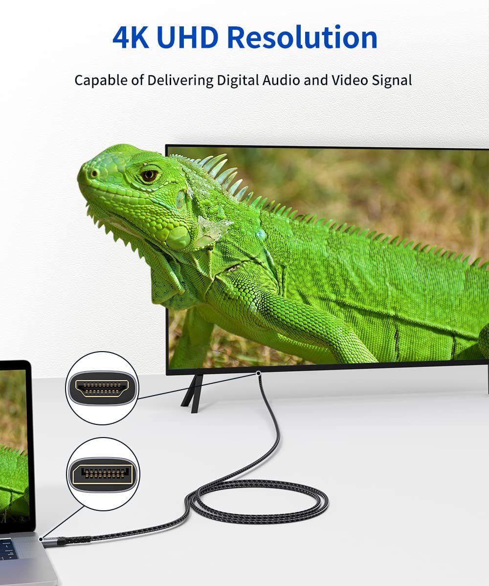 JSAUX 4K DisplayPort to HDMI Cable Adapter 3M, DP to HDMI Male Video UHD 4K@30Hz/2K@60/1080P@120 Nylon DP to HDTV Uni-Directional Cord for Dell, Projector, Desktop, AMD, NVIDIA, Lenovo, HP, ThinkPad