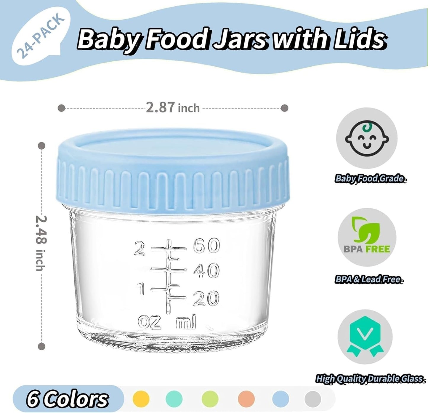 TFMODBFA 24 Pack Glass Baby Food Storage Containers, 4oz Baby Food Jars with Airtight Lids, Small Containers Freezer Storage with Airtight Lids Leak Proof for Baby Food