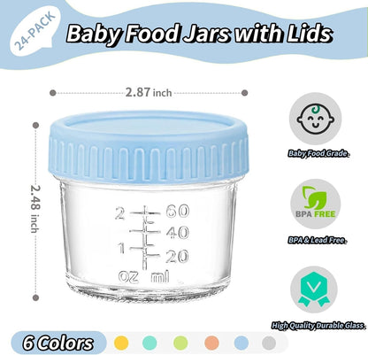 TFMODBFA 24 Pack Glass Baby Food Storage Containers, 4oz Baby Food Jars with Airtight Lids, Small Containers Freezer Storage with Airtight Lids Leak Proof for Baby Food