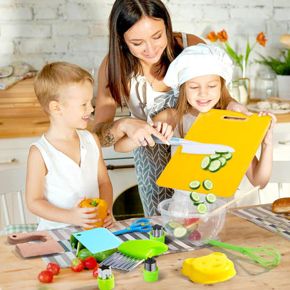 PELOSTA 18 Piece Play Kitchen Toys for Kids,Montessori Kitchen Tools for Toddlers Real Cooking,Kids Safe Knife,Gloves,Cutting Board,Scissors for Pretend Play,Birthday Gifts for Girls & Boys Age 3-8c