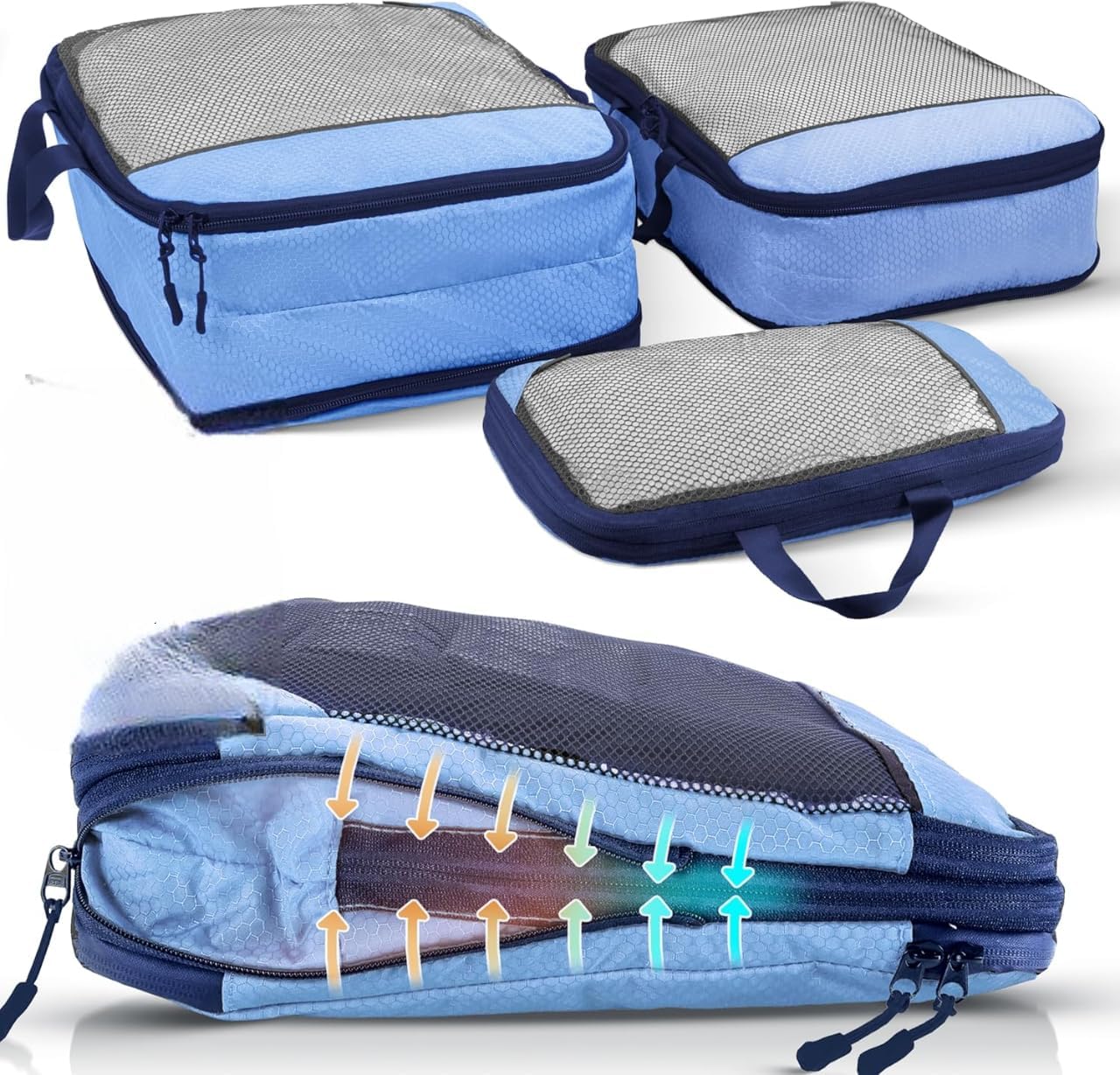 Compression Suitcase Organizer Set - Packing Cubes Compression for Travel, Space-Saving Suitcase Organizer 70% Plus, Travel Backpack in Durable Recycled Polyester, Breathable, 7 Sizes