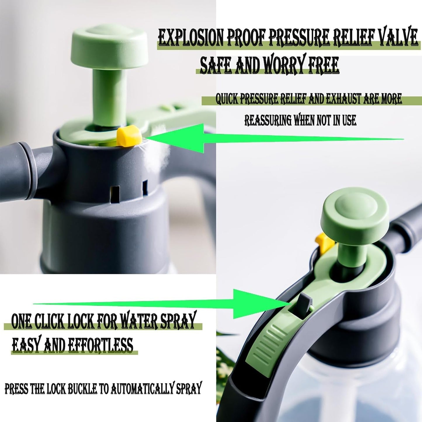 2L Plant Watering Can Plant Pressure Bottle Sprayer, Hand-Held Misting Spray Bottle with Adjustable Nozzle (Green+Grey)